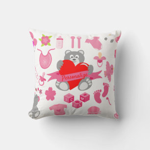 Cute Baby Girly Pink Teddy Bear, gepersonaliseerd Kussen