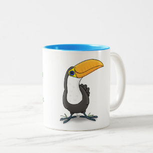 Cute baby glimlach toucan cartoon tweekleurige koffiemok