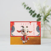 Cute Baby Goat Chinese New Year 2027 with texts P Briefkaart (Staand voorkant)