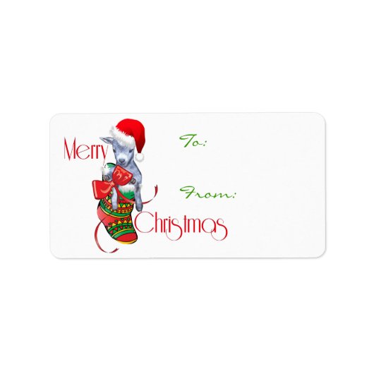 Cute Baby Goat in Stocking kerstcadeau Label (Voorkant)
