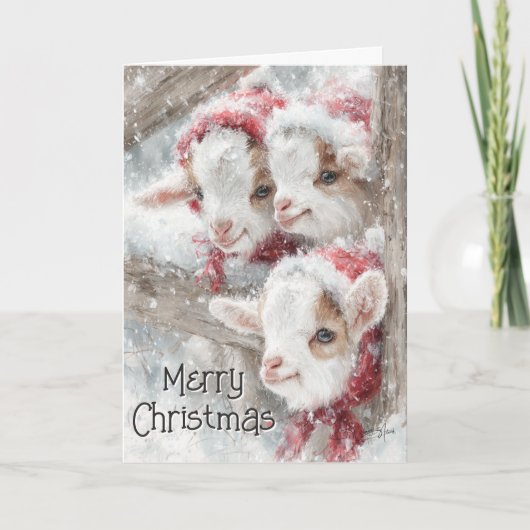 Cute Baby Goats - Snow Babies 11 Christmas Feestdagen Kaart (Voorkant)