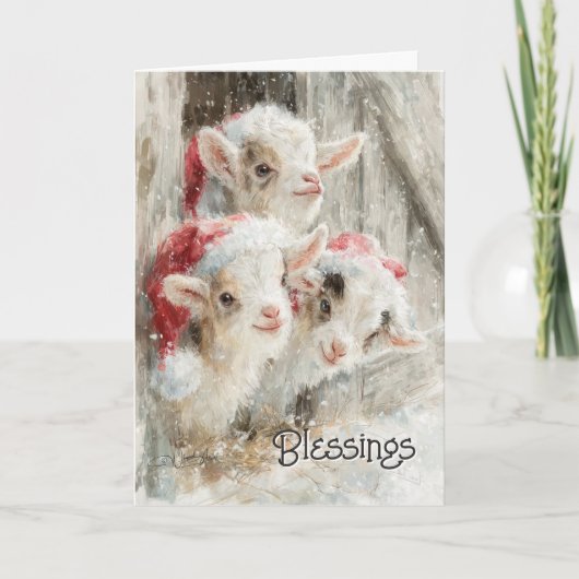Cute Baby Goats - Snow Babies 9 Christmas Feestdagen Kaart (Voorkant)