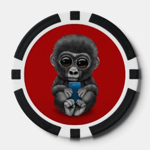 Cute Baby Gorilla die een rode mobiele telefoon ho Poker Chips