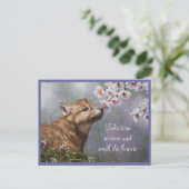 Cute Baby Gray Wolf Pup and Flowers Briefkaart (Staand voorkant)