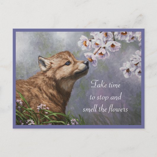 Cute Baby Gray Wolf Pup and Flowers Briefkaart (Voorkant)