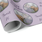 Cute Baby Gray Wolf Pup and Flowers Cadeaupapier (Rol Hoek)