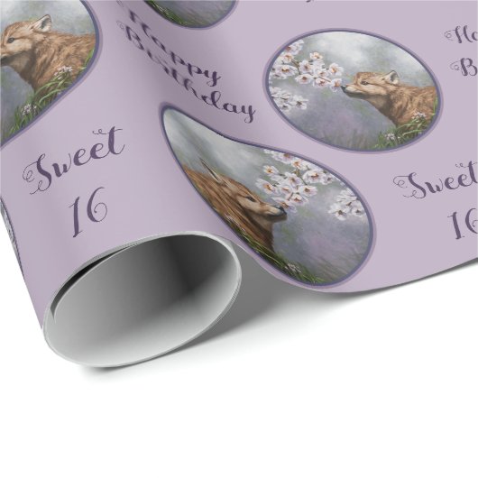 Cute Baby Gray Wolf Pup and Flowers Cadeaupapier (Rol Hoek)