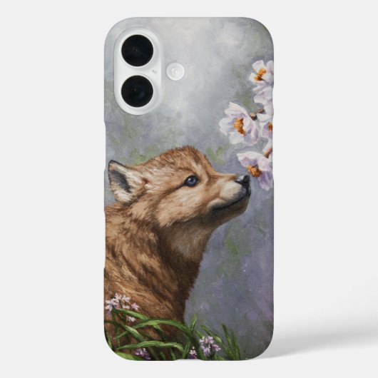 Cute Baby Gray Wolf Pup and Flowers Case-Mate iPhone Case (Achterkant)