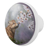 Cute Baby Gray Wolf Pup and Flowers Keramische Knop (Rechts)