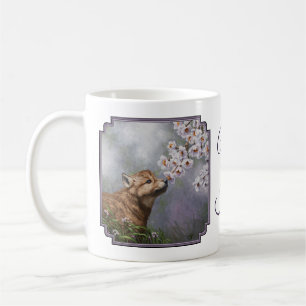 Cute Baby Gray Wolf Pup and Flowers Koffiemok