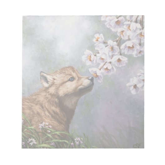 Cute Baby Gray Wolf Pup and Flowers Notitieblok (Voorkant)