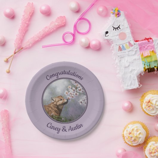 Cute Baby Gray Wolf Pup and Flowers Papieren Bordje (Feest)