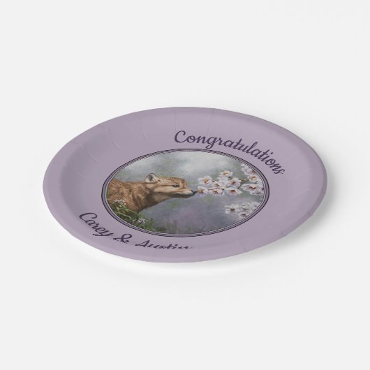 Cute Baby Gray Wolf Pup and Flowers Papieren Bordje (Gekanteld)