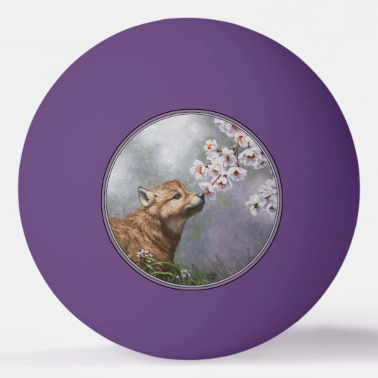 Cute Baby Gray Wolf Pup and Flowers Pingpongbal (Voorkant)