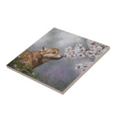 Cute Baby Gray Wolf Pup and Flowers Tegeltje (Zijkant)