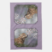 Cute Baby Gray Wolf Pup and Flowers Theedoek (Verticaal)