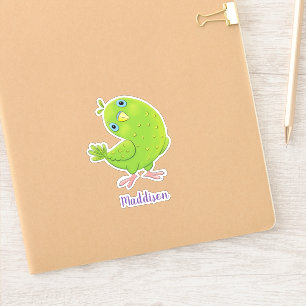 Cute baby green parkiet cartoon illustration sticker