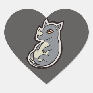 Cute Baby Grey Rhino Big Eyes Ink Tekening Design Hart Sticker