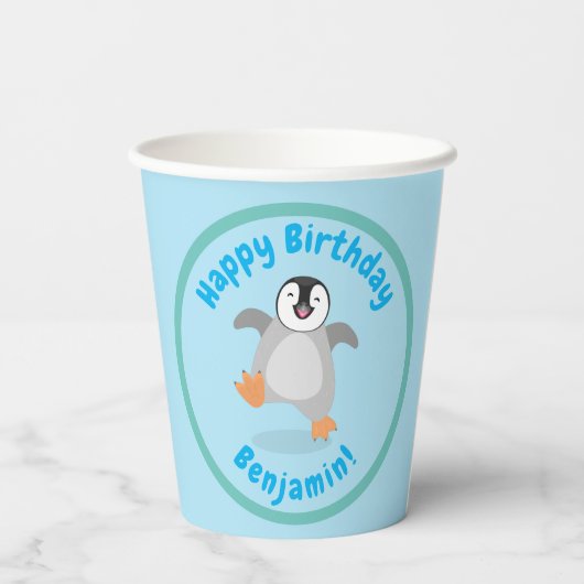 Cute baby happy keperor pinguin cartoon papieren bekers (Achterkant)
