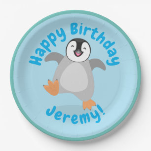 Cute baby happy keperor pinguin cartoon papieren bordje