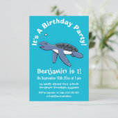 Cute baby happy zee turtle swimming cartoon kaart (Staand voorkant)