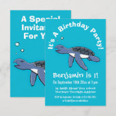 Cute baby happy zee turtle swimming cartoon kaart (Voorkant / Achterkant)