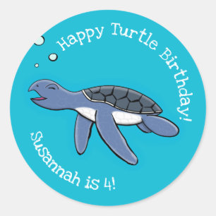 Cute baby happy zee turtle swimming cartoon ronde sticker