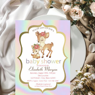 Cute Baby Herten Frame Holografische Baby Shower Kaart