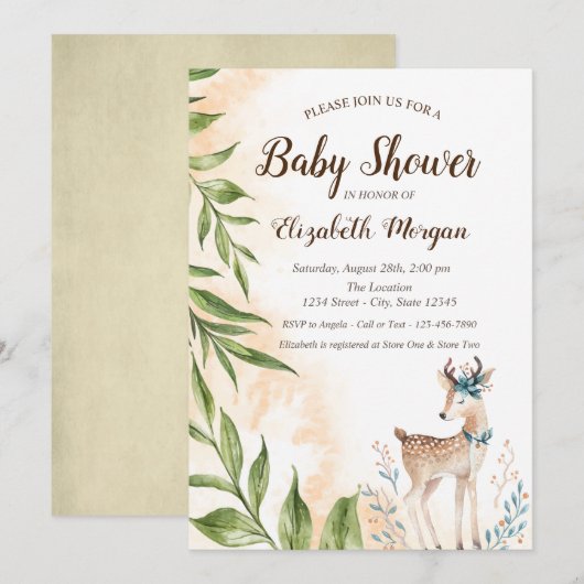 Cute Baby Herten Laat Baby Shower Uitnodiging (Voorkant / Achterkant)