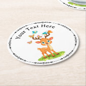 Cute Baby Herten met Vlinders-47568 Ronde Kartonnen Onderzetter (Gebogen)