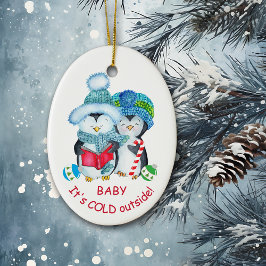 Cute Baby Het is koud buiten Penguin Keramisch Ornament