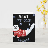 Cute Baby Het is koud buiten Winter Zeehond T Shir Kaart (Gele Bloem)