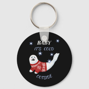Cute Baby Het Is Koud Buiten Winter Zeehond T Shir Sleutelhanger