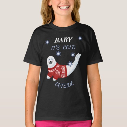 Cute Baby Het is koud buiten winterzegel T-shirt (Voorkant)