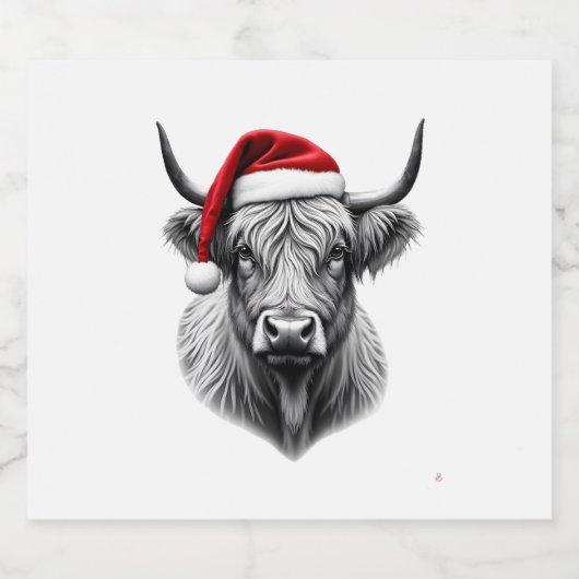 Cute Baby Highland Cow Christmas Santa Gifts Xmas Sparkling Wijnetiket (Enkel label)