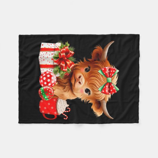 Cute Baby Highland Cow Merry Christmas Farmer Cow  Fleece Deken (Voorkant (Horizontaal))