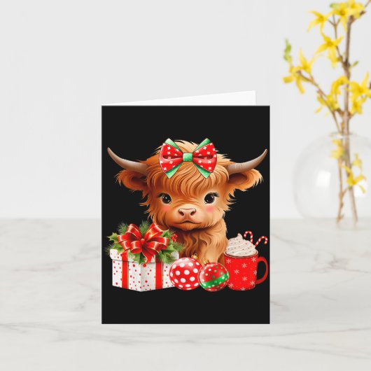 Cute Baby Highland Cow Merry Christmas Farmer Cow  Kaart (Gele Bloem)
