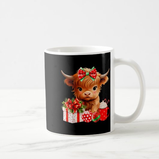 Cute Baby Highland Cow Merry Christmas Farmer Cow  Koffiemok (Rechts)