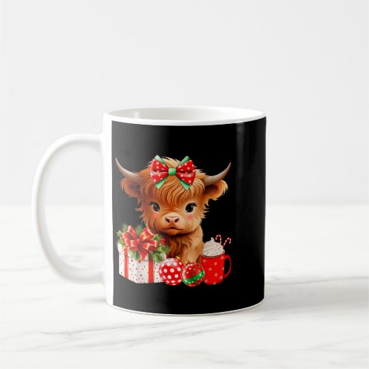 Cute Baby Highland Cow Merry Christmas Farmer Cow  Koffiemok (Links)