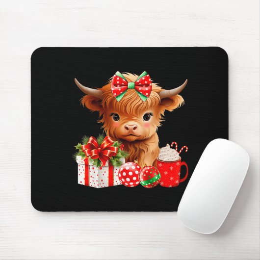 Cute Baby Highland Cow Merry Christmas Farmer Cow  Muismat (Met muis)