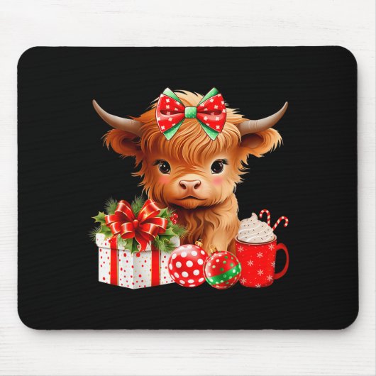 Cute Baby Highland Cow Merry Christmas Farmer Cow  Muismat (Voorkant)