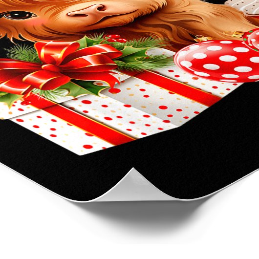 Cute Baby Highland Cow Merry Christmas Farmer Cow  Poster (Hoek)