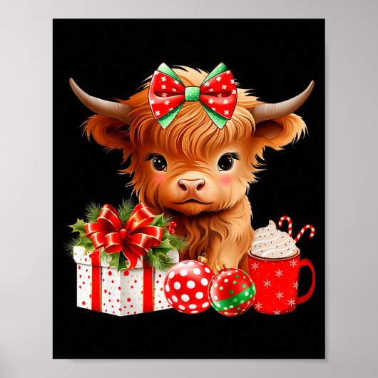 Cute Baby Highland Cow Merry Christmas Farmer Cow  Poster (Voorkant)