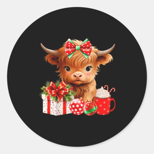 Cute Baby Highland Cow Merry Christmas Farmer Cow  Ronde Sticker (Voorkant)