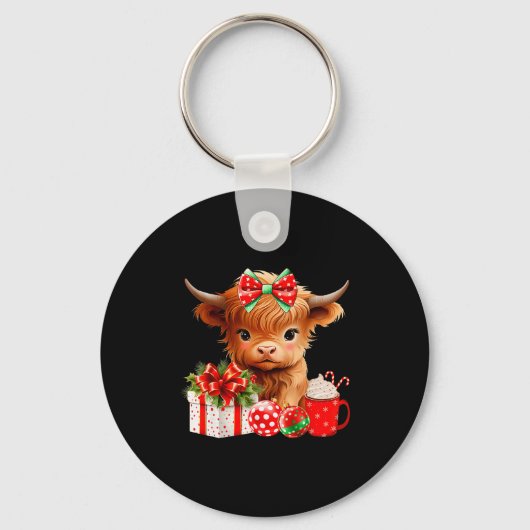 Cute Baby Highland Cow Merry Christmas Farmer Cow  Sleutelhanger (Voorkant)