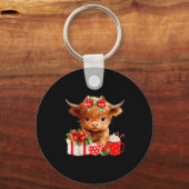 Cute Baby Highland Cow Merry Christmas Farmer Cow  Sleutelhanger (Voorkant)