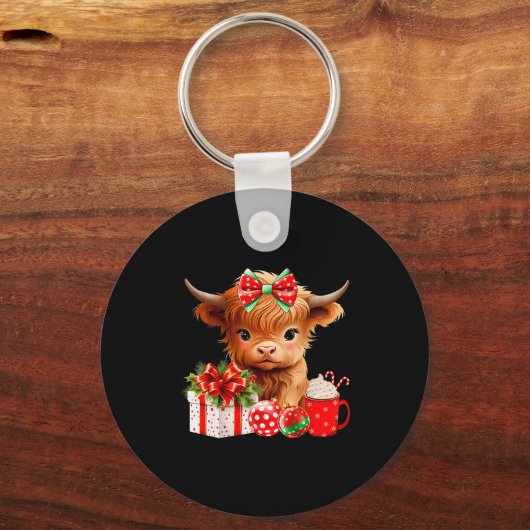 Cute Baby Highland Cow Merry Christmas Farmer Cow  Sleutelhanger (Voorkant)
