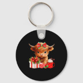 Cute Baby Highland Cow Merry Christmas Farmer Cow  Sleutelhanger (Voorkant)