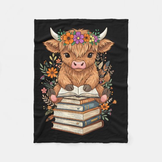 Cute Baby Highland Cow Reading Book Librarian Book Fleece Deken (Voorkant)