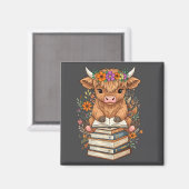 Cute Baby Highland Cow Reading Book Librarian Book Magneet (Voorkant / Achterkant)